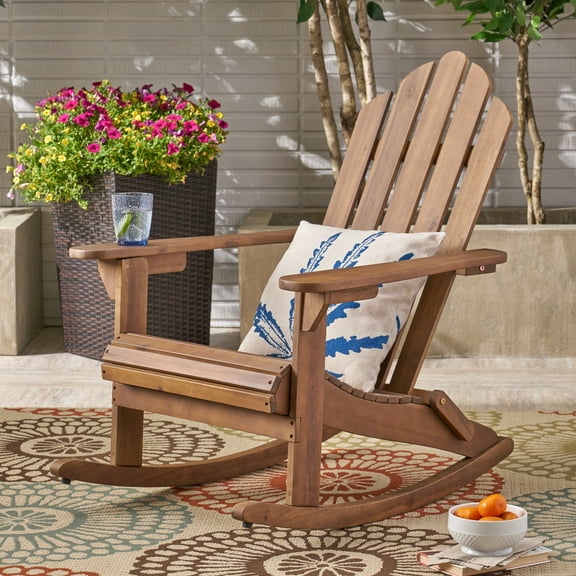 Eyisean 29" Wooden Outdoor Adirondack Rocking Chair, Durable Patio Lounge Chair with Weather Resistant, Classic Acacia Wood Chaise with Slatted Design & Sloped Back, Compact Folding for Backyard