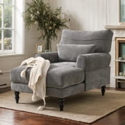 Eyisean 52" Chenille Indoor Upholstered Chaise Lounge Chair, Comfy Leisure Sofa with Deep Seat & Pillow, Modern Sleeper Recliner Chair with Armrest, Durable Wood Frame Sofa for Living Room, Bedroom