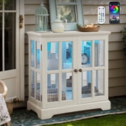 Eyisean 32" H LED Glass Display Cabinet with 7 Color Lights for Collectibles, Lighted Vintage Curio Cabinet with Lattice Doors, Modern Display Showcase with Adjustable Shelves for Living Room