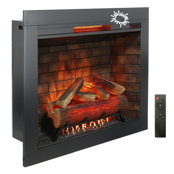 Eyisean 33" Electric Fireplace Insert with Real Fire Crackling Sound, Adjustable Flame & Heat, Plug-in/Hardwired, Remote Control & Timer, 1500W Fireplace Heater with Removable Trim Kit