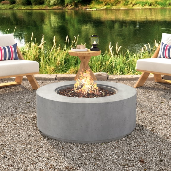 Eyisean 38.2" Outdoor Propane Fire Pit Table with Premium Terrazzo-Like MGO Finish, Round Gas Fire Table with 50,000 BTU, Stainless Steel Burner, Rain Cover, Lava Rocks, for Patio, Garden & Backyard