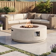 Eyisean 38.2" Outdoor Propane Fire Pit Table with Premium Terrazzo-Like MGO Finish, Round Gas Fire Table with 50,000 BTU, Stainless Steel Burner, Rain Cover, Lava Rocks, for Patio, Garden & Backyard