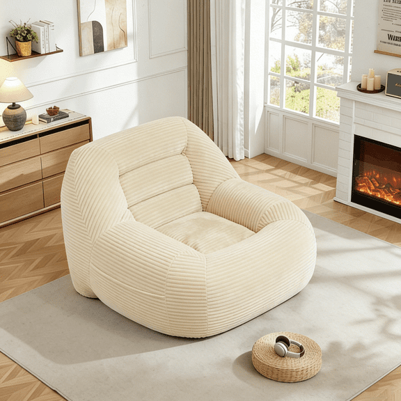 Eyisean 38.9" Corduroy Modern Bean Bag Chair, Cozy Fluffy Cloud Mini Sofa with Back Support, Indoor Accent Chaise Lounge, No Assembly Required, Comfy Reading Chair for Living Room, Bedroom