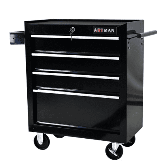 Eyisean 4 Drawer Steel Rolling Tool Chest on Wheel, Trolley Storage Organizer Tool Case Box with Locking System, Heavy Duty Storage Cart Cabinet with Top & Drawer Liner, Portable Cart Box for Repair