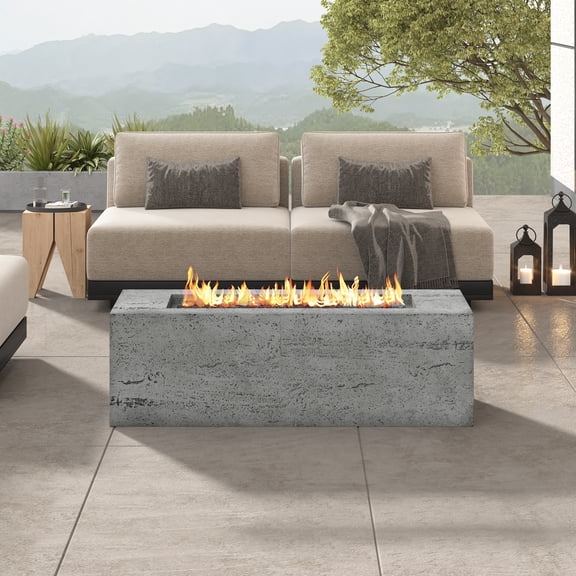 Eyisean 41.9" MgO Outdoor Rectangular Propane Fire Pit, 40000 BTU Patio Heater Fire Table with Steel Burner & Adjustable Flame, Durable Fire pit with Hose & Waterproof Cover, Easy Use for Courtyard