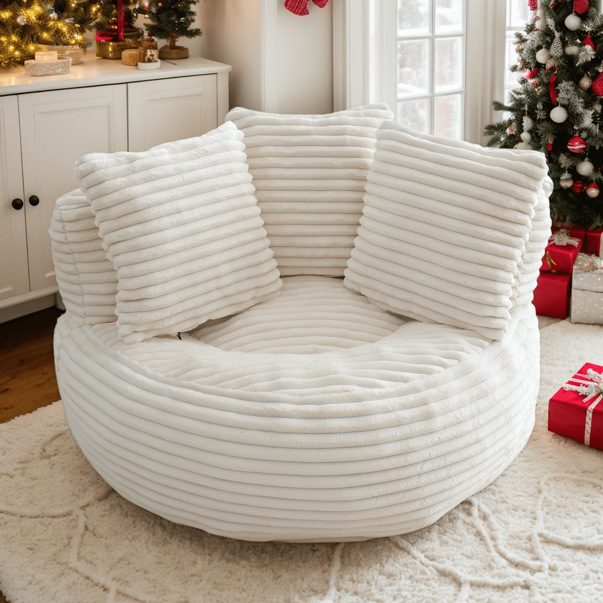 Eyisean 45" Corduroy Giant Bean Bag Chair, Comfy Lazy Sofa with Armrests & 3 Pillows, Oversized Bean Bag Couch with Deep Seat, Lounge Floor Sofa for Adults, Living Room, Bedroom Reading