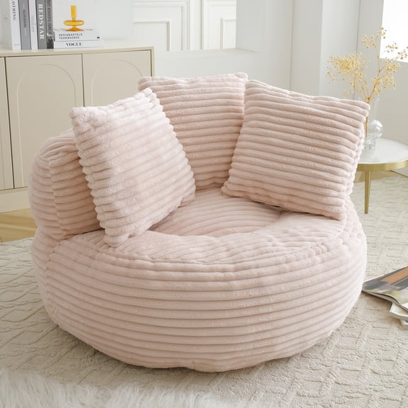 Eyisean 45" Corduroy Giant Bean Bag Chair, Comfy Lazy Sofa with Armrests & 3 Pillows, Oversized Bean Bag Couch with Deep Seat, Lounge Floor Sofa for Adults, Living Room, Bedroom Reading