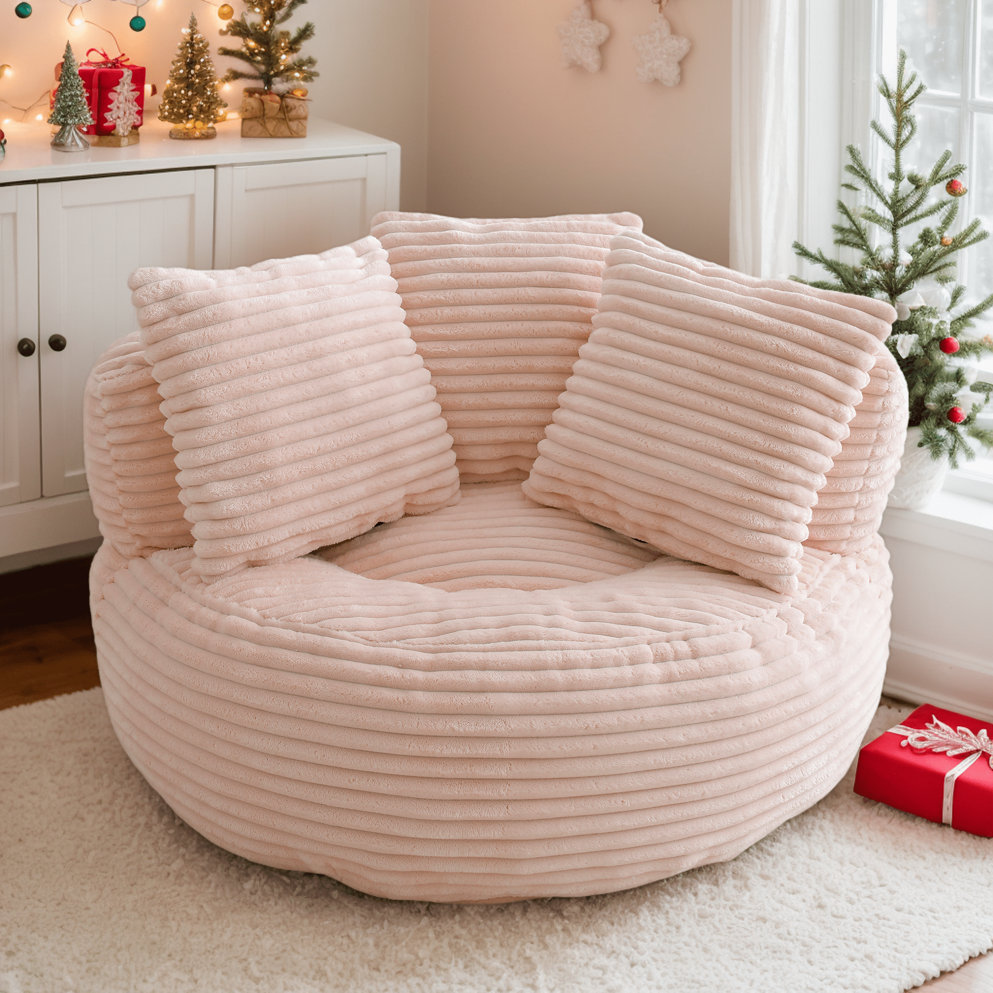 Eyisean 45" Corduroy Giant Bean Bag Chair, Comfy Lazy Sofa with Armrests & 3 Pillows, Oversized Bean Bag Couch with Deep Seat, Lounge Floor Sofa for Adults, Living Room, Bedroom Reading