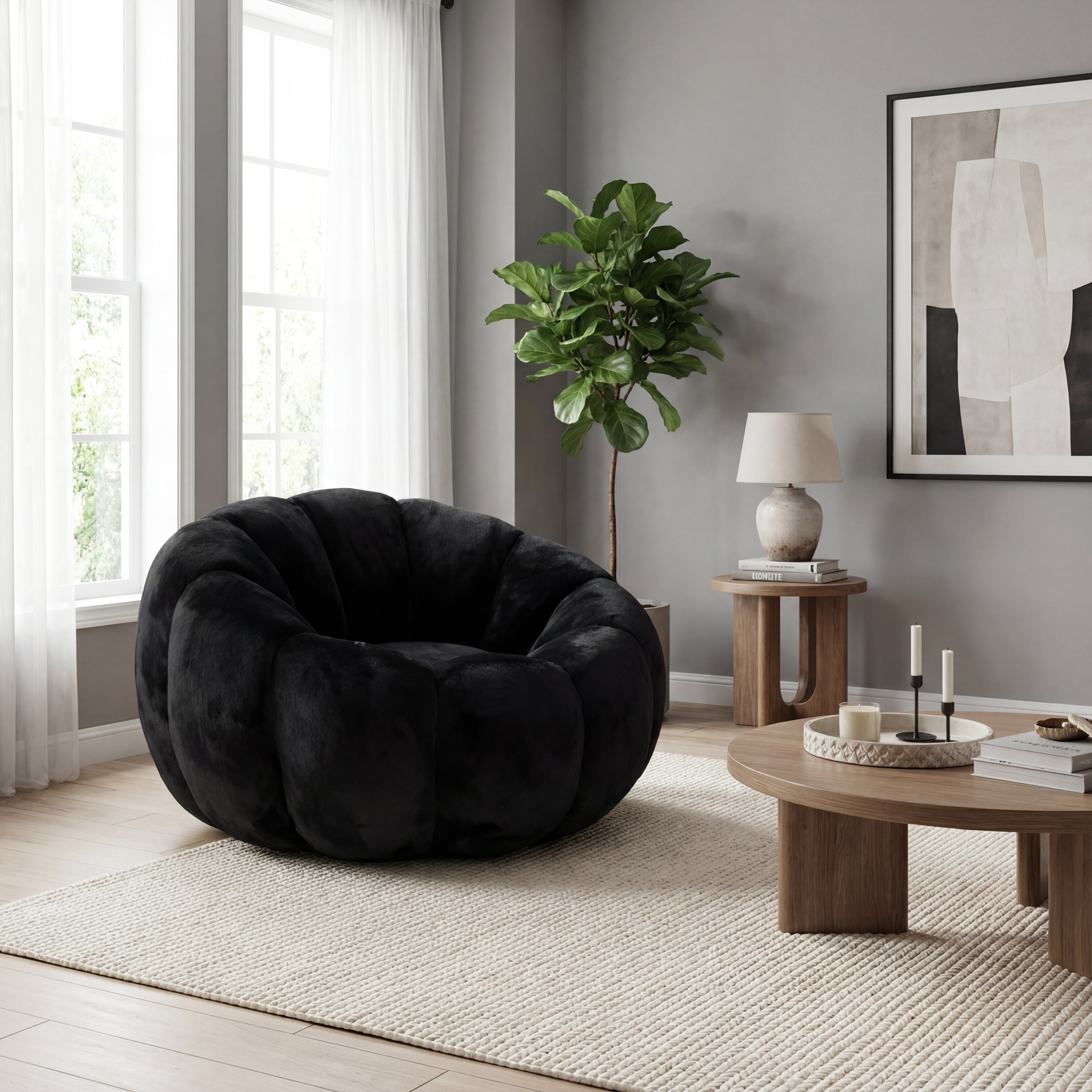 Eyisean 45" Fluffy Bean Bag Chair for Adults with Floral-Shaped Backrest, Comfy Soft Cloud Reading Chair with Faux Fur & Foam, Lazy Lounge Single Sofa for Bedroom, Living Room, Apartment