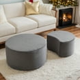 thumbnail image 1 of Eyisean 50" Modern Nesting Coffee Table Set of 2, Upholstered Round Center Tables with Ottoman, Side Table with Corduroy & Foam Fabric for Living Room, Apartment, No Assembly Required, 1 of 11