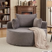 Eyisean 50" Oversized Round Chaise Lounge Chair Indoor, Corduroy Circle Single Cloud Floor Sofa Chair with Deep Seat, No Assembly Required, Modern Compression Couch for Living Room, Reading