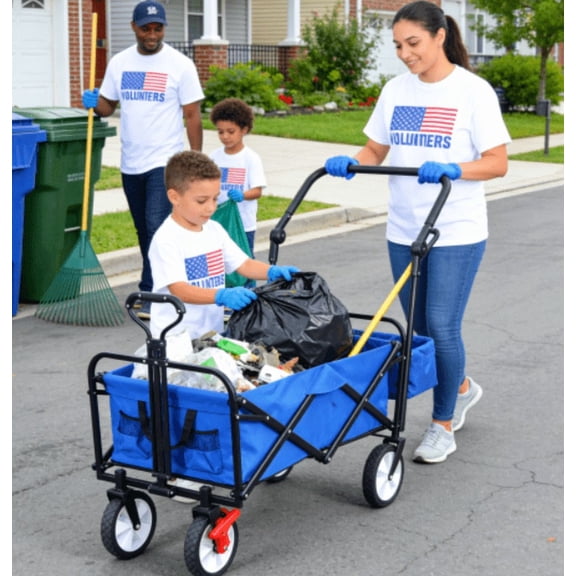 Eyisean 53.5'' Extra Large Folding Wagon Cart, 150LBS Heavy Duty Collapsible Garden Cart with Drink Holder, Adjustable Handles, Portable Wagon Yard Cart for Grocery, Shopping, Garden, Camping