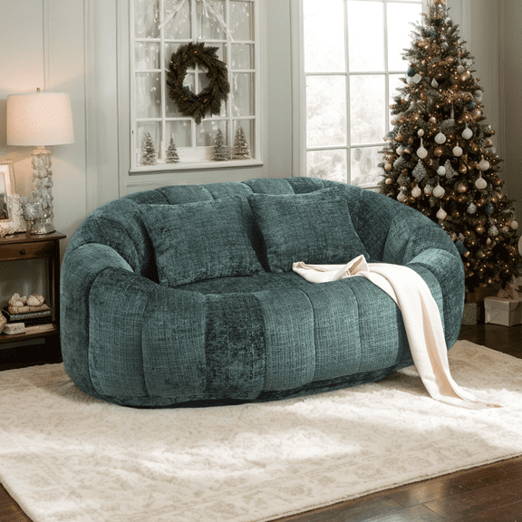Eyisean 59" W Chenille Bean Bag Couch, Oversized Compression Sofa with 2 Pillows, Memory Foam & High Backrest, Extra Soft, Lovseat Sofa Couch for Living Room/Small Space, No Assembly Required