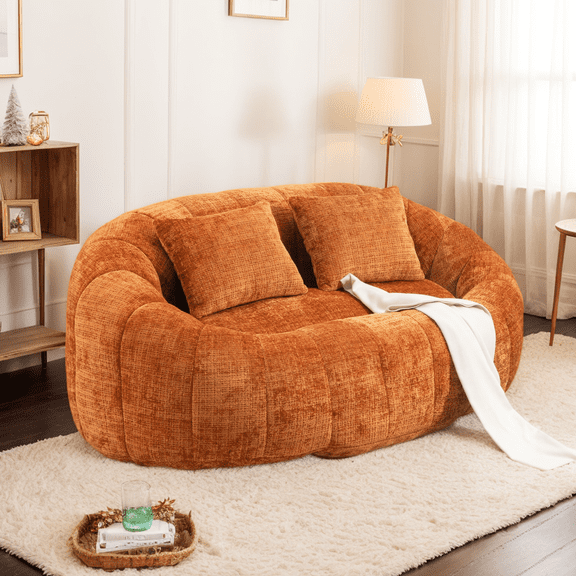 Eyisean 59" W Chenille Bean Bag Couch, Oversized Compression Sofa with 2 Pillows, Memory Foam & High Backrest, Extra Soft, Lovseat Sofa Couch for Living Room/Small Space, No Assembly Required