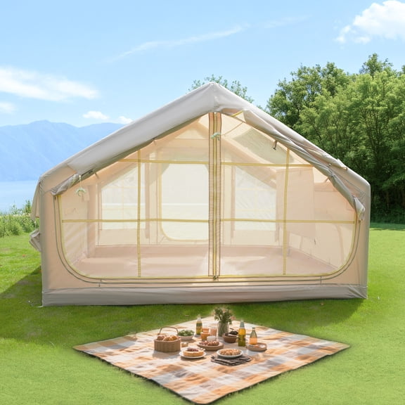 Eyisean 6.3m ² Oxford Outdoor Inflatable Camping Tents with 2 Large Mesh Zipper Doors, All-Weather Glamping Tent Shelter with Weatherproof, Easy Setup Inflatable Camping House for Travel