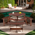 thumbnail image 1 of Eyisean 6 Person Circular Outdoor Wooden Picnic Table, Round Picnic Table with Umbrella Hole, 3 Built-in Benches, Outside Table and Bench Set for Patio, Backyard, Garden, 500lbs Capacity Per Bench, 1 of 18