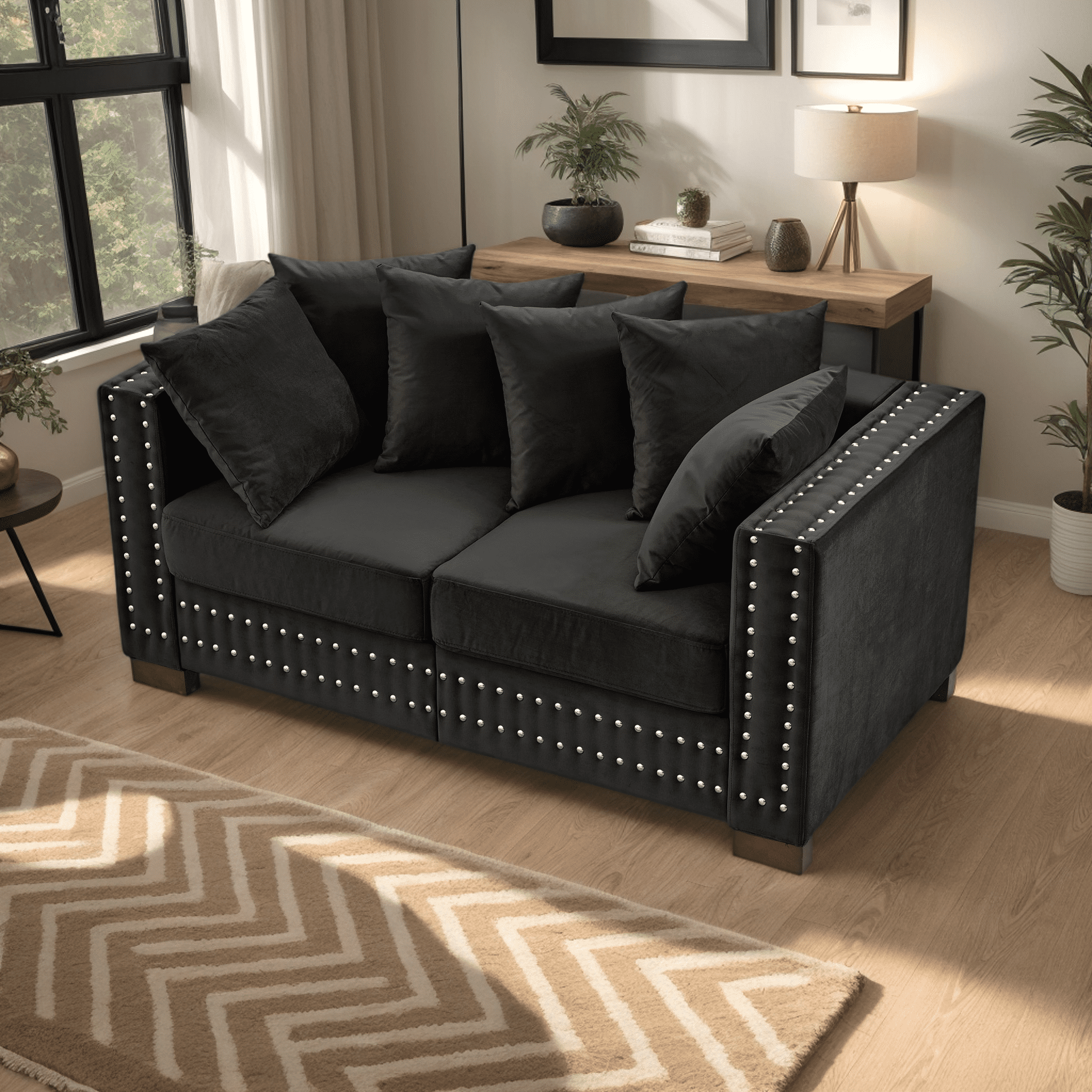 Eyisean 61" Velvet Modern Loveseat Sofa for Living Room, 2-Seater Upholstered Tufted Couch with Nailhead Arms & Pillow, Removable/Washable Cushion, Cloud Couch with Storage Space