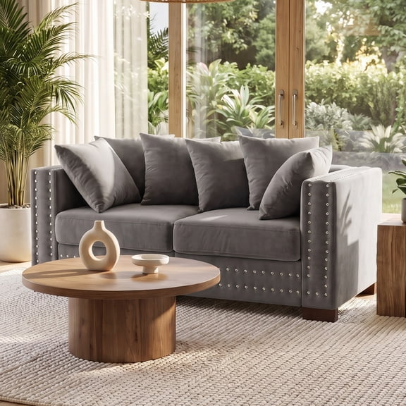 Eyisean 61" Velvet Modern Loveseat Sofa for Living Room, 2-Seater Upholstered Tufted Couch with Nailhead Arms & Pillow, Removable/Washable Cushion, Cloud Couch with Storage Space