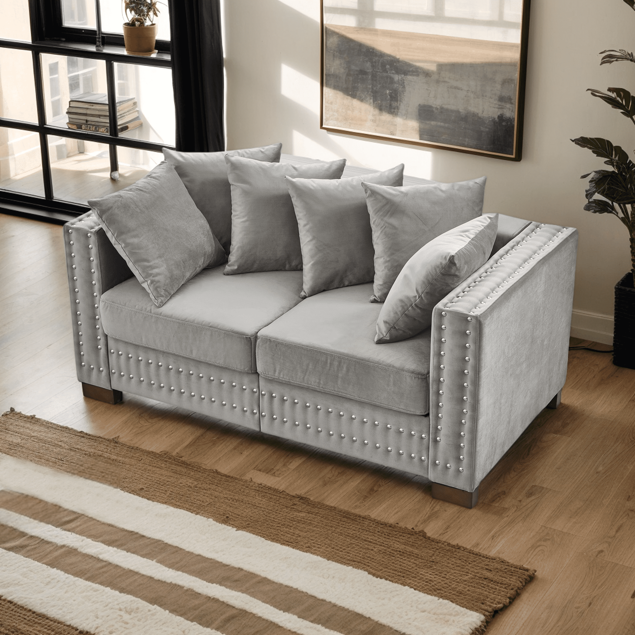 Eyisean 61" Velvet Modern Loveseat Sofa for Living Room, 2-Seater Upholstered Tufted Couch with Nailhead Arms & Pillow, Removable/Washable Cushion, Cloud Couch with Storage Space