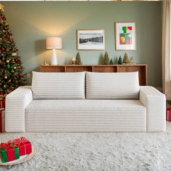 Eyisean 63" W Corduroy Boneless Couch, 2-Seater Compression Sofa with Deep Seat, No Assembly Required, Comfy Loveseat Sofa with 2 Pillows, Sofa Couches for Living Room/Apartment