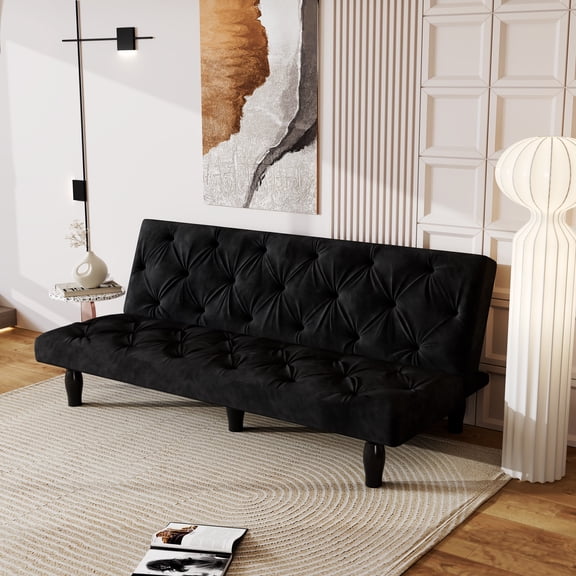Eyisean 66" Comfy Velvet Convertible Loveseat Sleeper Sofa Bed, Modern Couch Bed with Tufted Backrest, Black Plastic Feet & High-Denstity Foam, Futon Couch for Living Room/Small Spaces, Easy Assembly