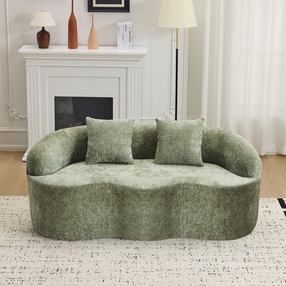 Eyisean 67”Curved Loveseat Sofa for Living Room, Deep Seat Love Seat Couch with 2 Throw Pillows, Modern Loveseat Adopt Teddy Fabric, Suitable Small Spaces The Cloud Loveseat, No Assembly Needed