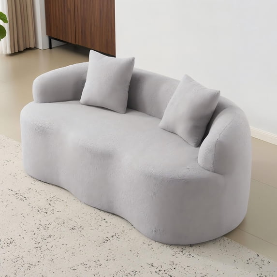 Eyisean 67”Curved Loveseat Sofa for Living Room, Deep Seat Love Seat Couch with 2 Throw Pillows, Modern Loveseat Adopt Teddy Fabric, Suitable Small Spaces The Cloud Loveseat, No Assembly Needed
