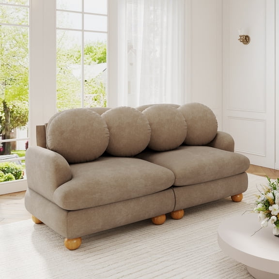 Eyisean 68" Chenille Modular Sectional Sofa, Modern Loveseat Couch with Pillows & Upholstered, 2 Seat Deep Seat Sofa with Sphere Wood Legs, Comfy Cloud Couches for Living Room, Bedroom, Apartment