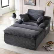 Eyisean 70" Corduroy Chaise Lounge Chair Indoor, Boneless Cloud Reading Chair with Side Pocket & Pillows, Upholstered Sleeper Deep Seat Sofa, Dual-Layer Cushion for Living Room, No Assembly Required
