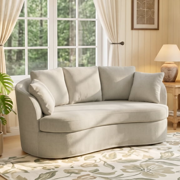 Eyisean 73.8" Modern Plush Chenille Curved Loveseat Sofa, Cozy 2-Seater Curved Cloud Couch with Cushion & Wood Frame, Comfy Deep Seat Sofa for Living Room, Apartment, Small Spaces