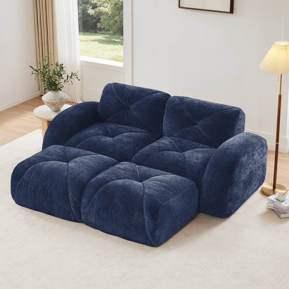 Eyisean 80.3" Velvet Modular Sectional Loveseat Sofa with 2 Ottoman, 2-Seater U Shape Boneless Couch with Anti-Slip Design, No Assembly Required, Comfy Cloud Sectional Couches for Living Room