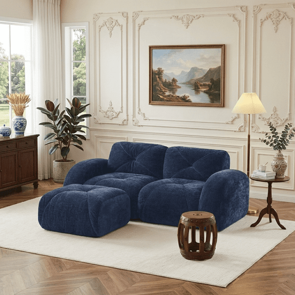 Eyisean 80.3" Velvet Modular Sectional Loveseat Sofa with Ottoman, 2-Seater L Shape Boneless Couch with Anti-Slip Design, No Assembly Required, Comfy Cloud Sectional Couches for Living Room