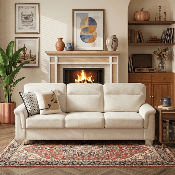 Eyisean 82" Velvet Modern Upholstered Cloud Sofa, 3-Seater Cozy Deep Seat Couch with Curved Armrests & Nailhead Trim, Sturdy Solid Wood & Iron Frame, Comfy Compress Couches for Living Room, Apartment