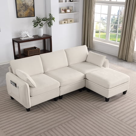 Eyisean 85" Chenille Modular Sectional Cloud Couch, Convertible L Shaped Sectional Sofa with Throw Pillows & Storage Bags, Hidden Storage in Each Seat, Storage Ottoman Couch with for Living Room