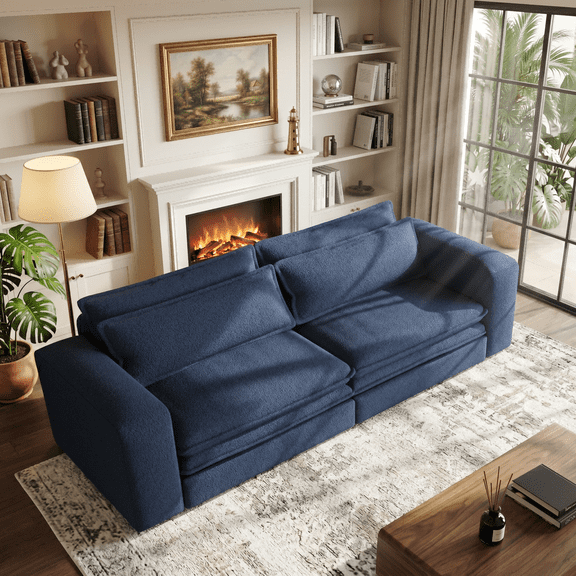 Eyisean 93" King Size Sleeper Sofa Bed, 3-in-1 Convertible Pull Out Couch, Modern Comfy Upholstered Teddy Fabric Sofa Bed with 2 Throw Pillows, 3 Seater Loveseat Chaise Lounge for Living Room