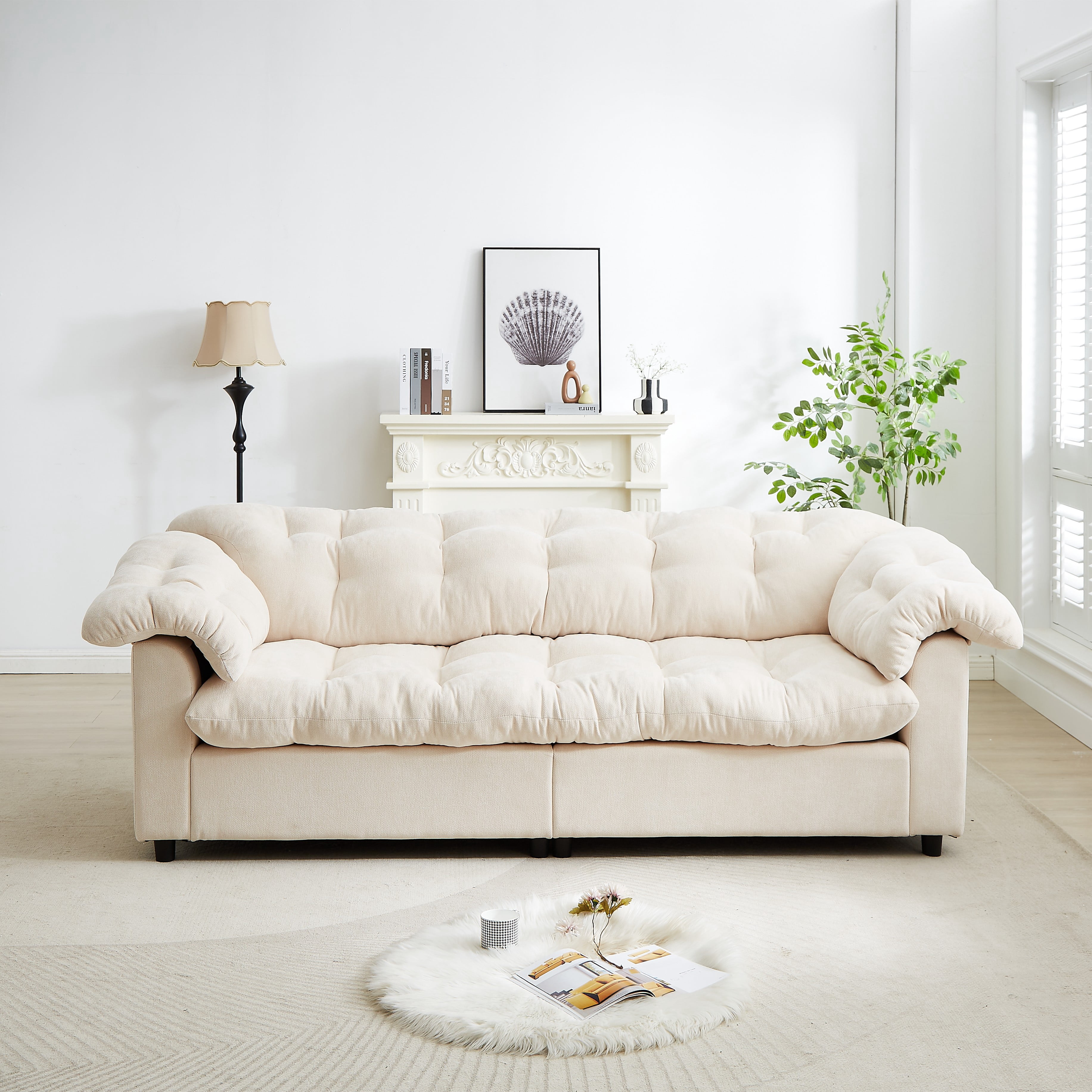 Eyisean 94.8" Chenille Oversized Tufted Loveseat Sofa, Comfy Fluffy Upholstered Cloud Couch with Armrest Pillows, Modern Deep Seat Sectional Couches for Living Room, Bedroom, Apartment