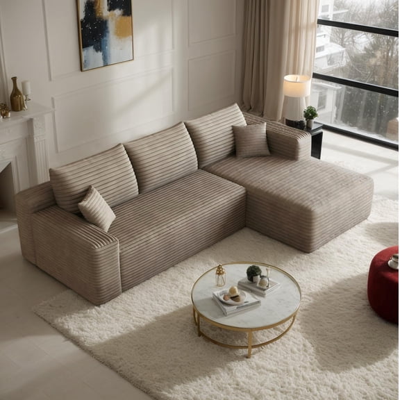 Eyisean 94" Cloud Sectional Couch, Corduroy Boneless Couch with Deep Seat, Comfy Modular Sectional Sofa with L Shape Chaise, Comfy Fluffy Couches for Living Room/Apartment, No Assembly Required