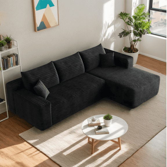 Eyisean 94" Corduroy Modular Cloud Couch Sectional Sofa, Modern Oversized L Shaped Deep Seat Sofa with Chaise & Pillows, Fluffy Boneless Couches for Living room, No Assembly Required