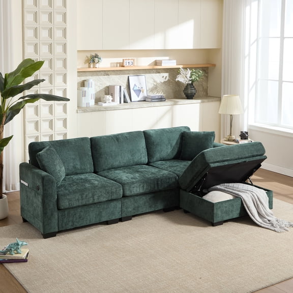 Eyisean 97.00" Oversized Modular Sectional Sofa, Comfy L Shaped Cloud Couch Sofa with Storage & Ottoman, Modern Chenille 4 Seat Couch Deep Seat Sofa Set for Living Room