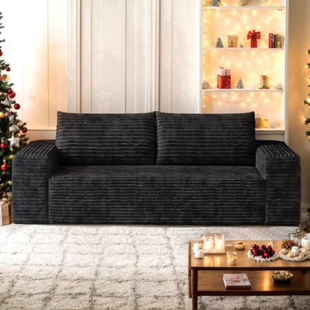 Eyisean 63" W Corduroy Boneless Couch, 2-Seater Compression Sofa with Deep Seat, No Assembly Required, Comfy Loveseat Sofa with 2 Pillows, Sofa Couches for Living Room/Apartment