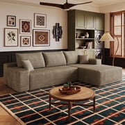 Eyisean 107" Corduroy Modular Sectional Sofa, Comfy L Shaped Boneless Cloud Couch with Chaise & Pillow, Upholstered Deep Seat Sofa with Flexible Configuration, No Assembly Required for Living Room