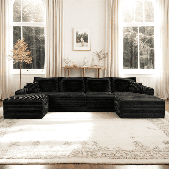 Eyisean Oversized Corduroy Sectional Boneless Couch, 135" W U Shaped Modular Sectional Sofa with Chaise/Ottoman, Comfy Compress Sofa for Living Room