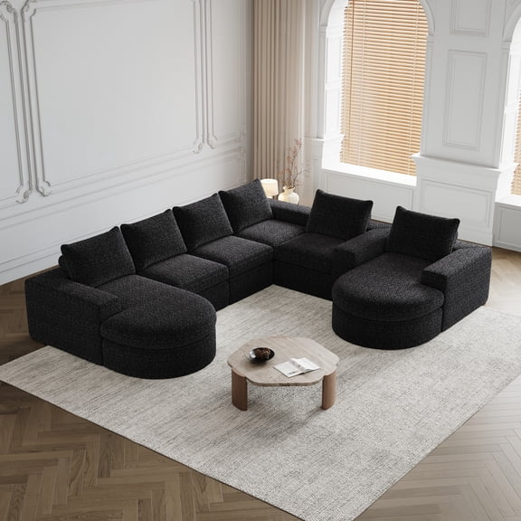 Eyisean Oversized Modular Sectional Sofa with L Shape Chaise, Modern Cloud Curved Sectional Sofa, Chenille Cloud Couch with Six Modules, No Assembly Required, Comfy Couches for Living Room