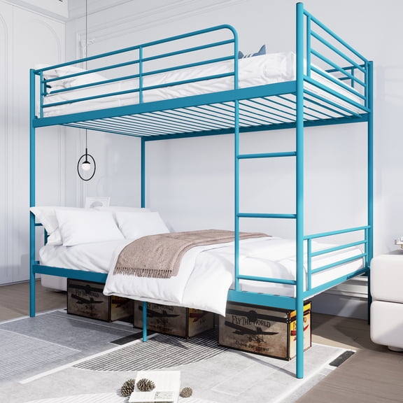 Eyisean Twin Over Twin Size Metal Heavy Duty Bunk Bed Frame, Modern Comfy Style Slats Bed Frame with Ladder & Safety Guardrail, Able to Split 2 Beds for Bedroom, Apartment, Easy Assemble