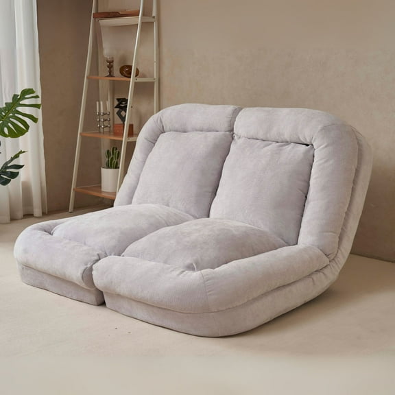 Eyisean Upholstered Human Dog Bed for Adult & Pets, Convertible Fold-Out Double Sofa Bed with 18 Adjustable Position Backrest, Comfy Tatami Bean Bag Lounge Chair for Bedroom, Living Room, Office