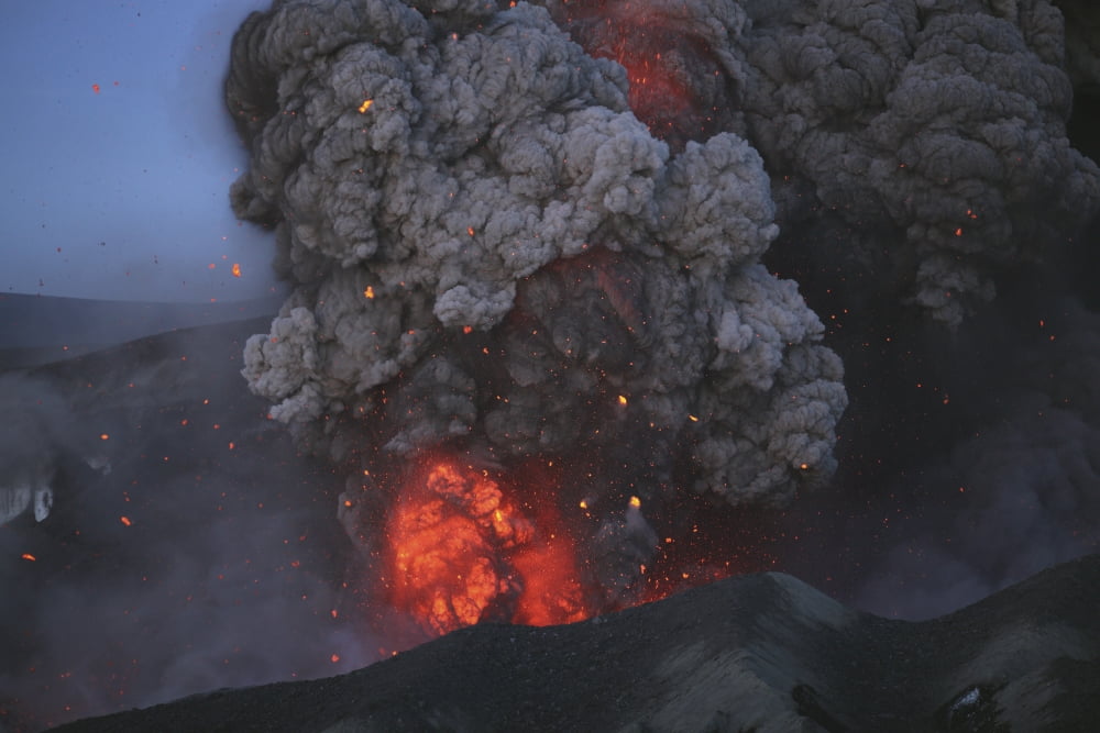 Eyjafjallajokull eruption Summit crater Iceland Canvas Art - Martin RietzeStocktrek Images (34 x 23)