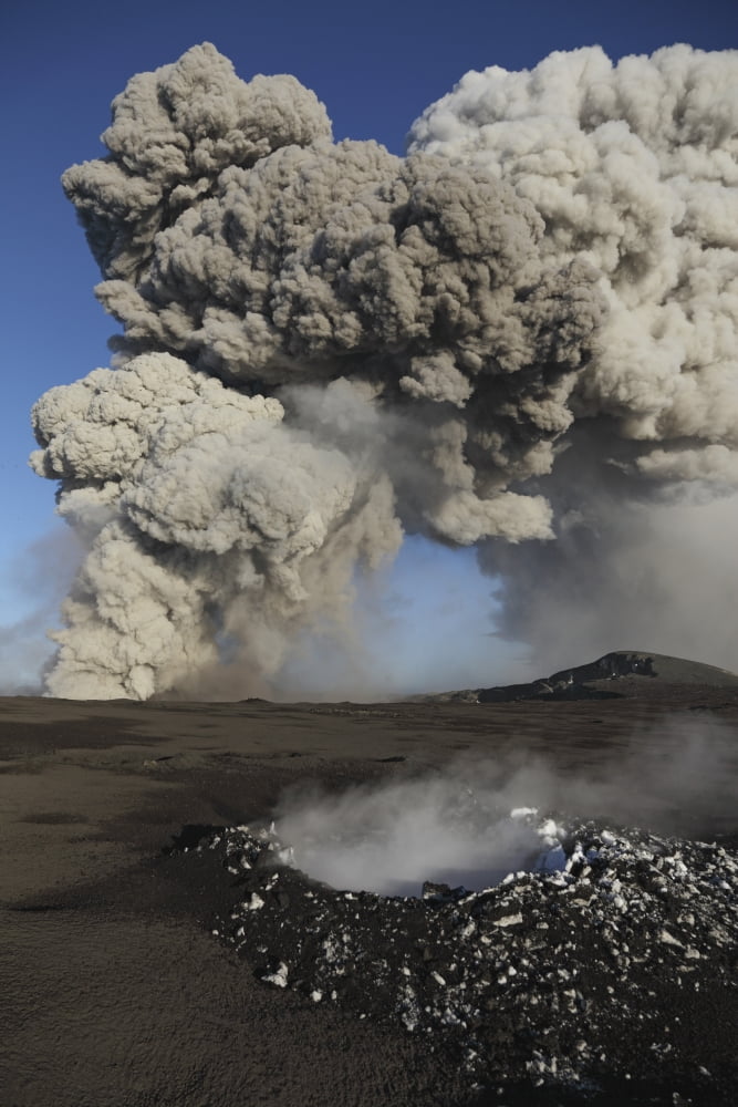 Eyjafjallajokull eruption steaming lava bomb impact crater Iceland Canvas Art - Martin RietzeStocktrek Images (12 x 17)