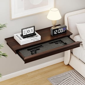 Eylar Intact Secret Home Decor with Hidden Storage, Floating Night Stand with Gun Drawer, Space-Saving Gun Shelf for Bedroom, Hallway, Office, Solid Wood (Dark Oak)