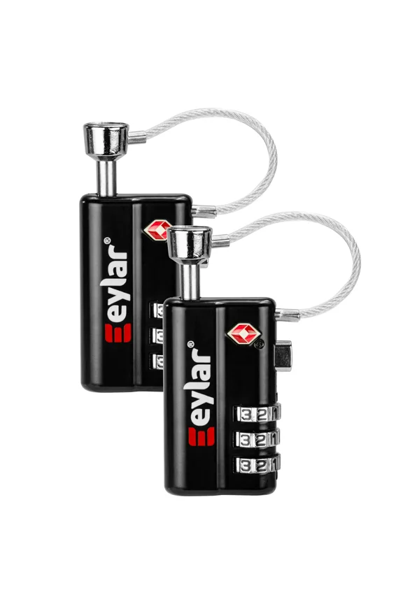 TSA Approved 3 Digit Combination Luggage Lock with Cable, Durable Single Shaft Bolt Design for Hard Gear Cases (2 Pack)