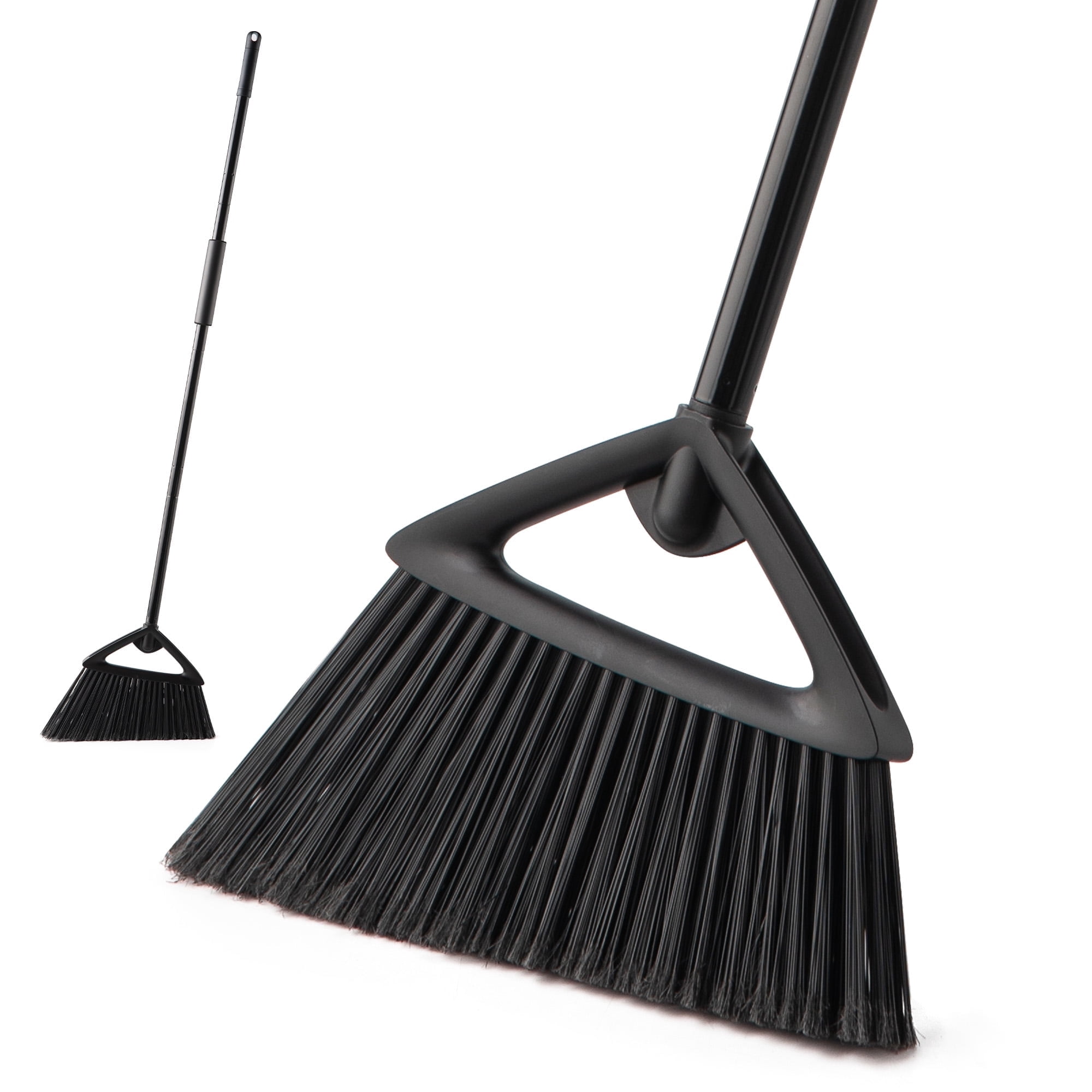 Heavy Duty Angled Broom for Outdoor/Indoor Use for Sweeping Patio, Garage, Stiff Bristles & Adjustable 59.8" Handle, Black